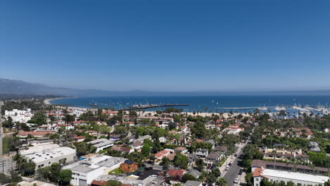 Santa-Barbara-California,-drone-flight-during-the-summer