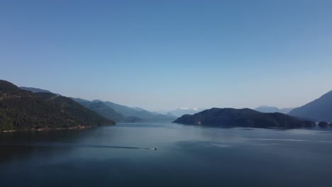 Aerial-Harrison-Lake,-mountains-and-water-landscape-in-British-Columbia,-Canada