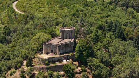 Medieval-Sobroso-Castle-In-Vilasobroso,-Galicia,-Spain---Aerial-Drone-Shot