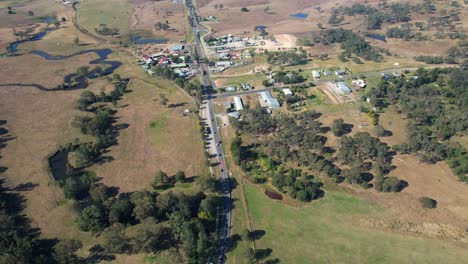 Panoramic-View-Over-Kilcoy-Town-In-Somerset-Region,-Queensland,-Australia---Drone-Shot