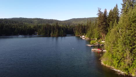 Panoramic-nature-landscape-Lake-Heffley-and-forest-in-British-Columbia,-Canada