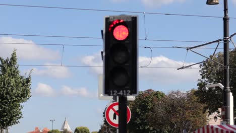 A-traffic-light-in-Istanbul,-Turkey,-shows-a-red-signal