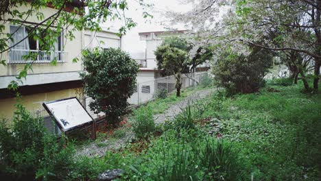 Serene-garden-path-surrounded-by-greenery-in-Saikazaki,-Japan