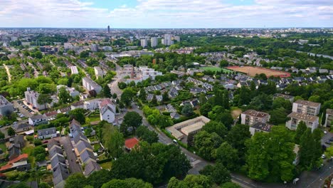 Nantes-near-Beaujoire-district,-France.-Aerial-forward