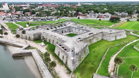 Close-up-aerial-shot-of-Castillo-de-San-Marcos-National-Monument-in-St