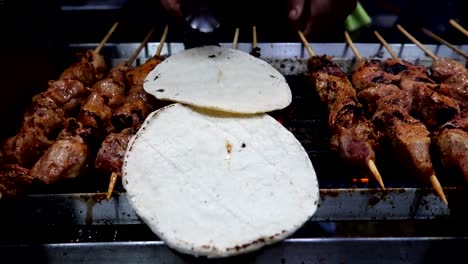 Brochetas-De-Cerdo-Preparadas-Sobre-Una-Parrilla-En-Costa-Rica