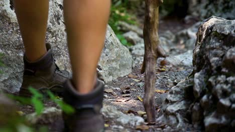 Vista-De-Cerca-De-Los-Pies-De-Un-Excursionista-Caminando-Y-Haciendo-Senderismo-En-La-Naturaleza.