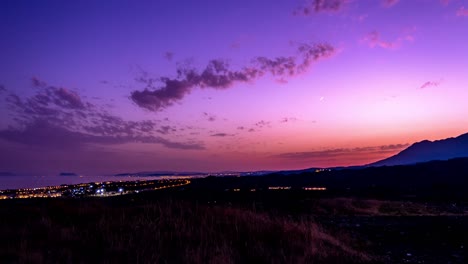 4k-moving-timelapse-at-sunset-in-Marbella,-Malaga,-Spain,-hyper-lapse-of-beautiful-dusk-sunset