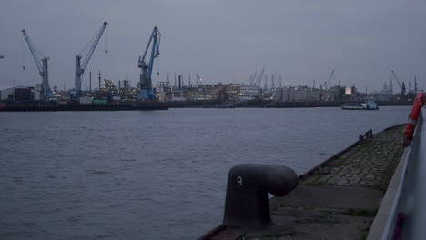 German-Harbour-with-cranes,-ships-and-containers