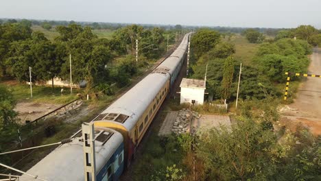 Indian-railway-passing-under-the-bridge---high-speed-express-train-in-India