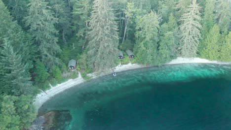 Aerial-shot-over-campsite-on-the-ocean-in-British-Columbia