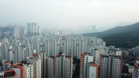 Huge-City-South-Korea-Concrete-Jungle,-Side-Panning-4K-Aerial