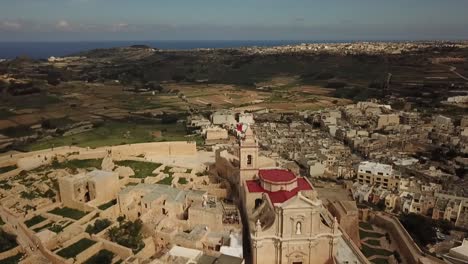 Aerial-view-of-the-citadel-of-Victoria-on-Gozo-island,-Malta,-Europe