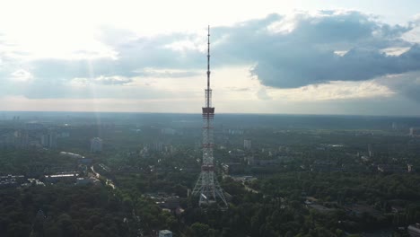 Aerial-View-of-Radio-Tower-in-Kyiv,-Ukraine