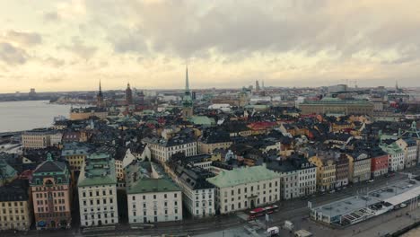 Old-town-of-Stockholm,-Gamla-Stan-Island-during-cloudy-late-afternoon