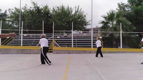 Toma-Aérea-De-Personas-Mayores-Practicando-Tai-Chi