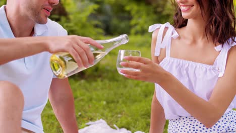 Happy-Couple-Drinking-Wine-at-Summer-Park.leisure-and-people-concept--happy-couple-clinking-drinks-and-having-picnic-at-summer-park