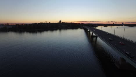 Drone-footage-of-bridge-in-Helsinki,-Finland