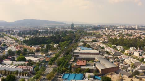 Drone-aerial-view-of-the-Vallarta-Avenue,-the-Concentro-compound-and-it's-surroundings-in-Zapopan,-Jalisco,-Mexico