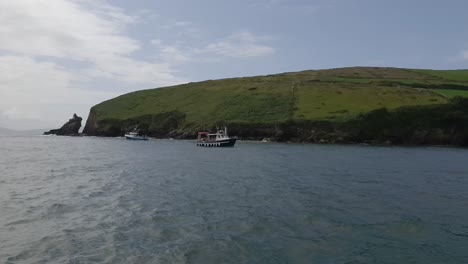 Barco-En-El-Mar-En-Busca-De-Un-Hongo-También-Conocido-Como-Delfín-Dingle-En-La-Costa