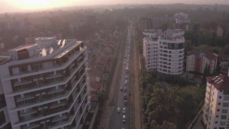 Aerial-Video-of-Kilimani-in-Nairobi,-Kenya-at-sunset