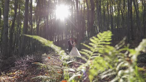 Novio-Con-Novia-En-El-Parque-Forestal.-Pareja-De-Boda.-Familia-Feliz