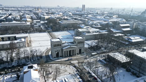 Königsplatz-München,-Drone-Flight-in-Winter