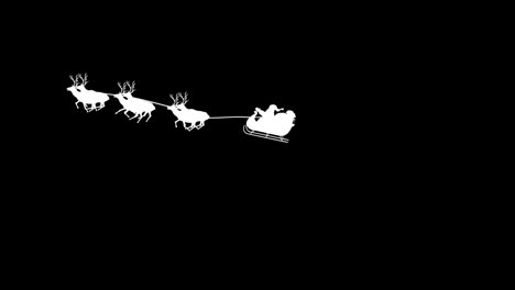 Weihnachtsmann-Und-Rentier-Silhouette,-Hirschschlitten-Fluganimation-Mit-Alphakanal.