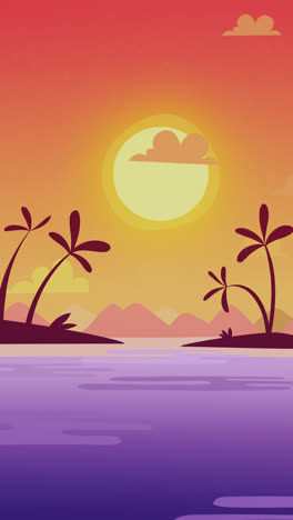 Eine-Animation-Einer-Strand-Sonnenuntergangslandschaft-Mit-Farbverlauf