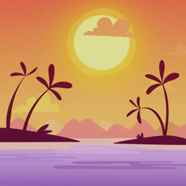 Eine-Animation-Einer-Strand-Sonnenuntergangslandschaft-Mit-Farbverlauf