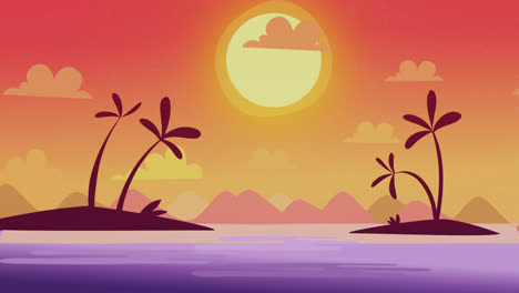 Eine-Animation-Einer-Strand-Sonnenuntergangslandschaft-Mit-Farbverlauf