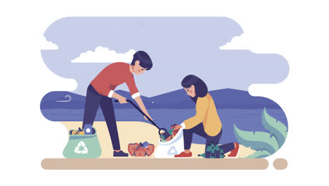 An-animation-of-a-Illustration-with-people-cleaning-beach-concept