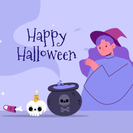 Eine-Animation-Einer-Flachen-Halloween-Hintergrundillustration