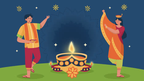 Una-Animación-De-Un-Fondo-Plano-Para-La-Celebración-Del-Festival-Hindú-De-Diwali.