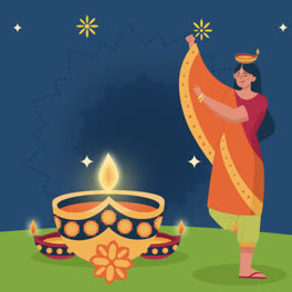 Eine-Animation-Eines-Flachen-Hintergrunds-Für-Die-Feier-Des-Hinduistischen-Diwali-Festes