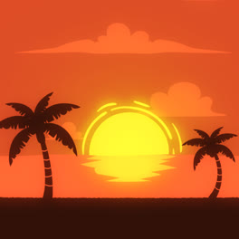 An-animation-of-a-Landscape-background-at-sunset-with-palm-trees