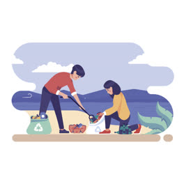 An-animation-of-a-Illustration-with-people-cleaning-beach-concept