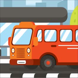 An-animation-of-a-Urban-bus-and-bus-stop-with-flat-design