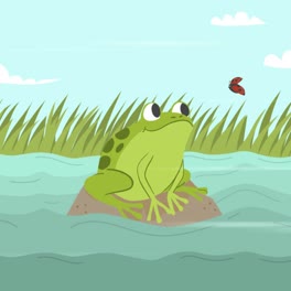 An-animation-of-a-Flat-design-cute-frog-illustration