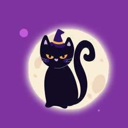 An-animation-of-a-Hand-drawn-flat-halloween-black-cats-collection