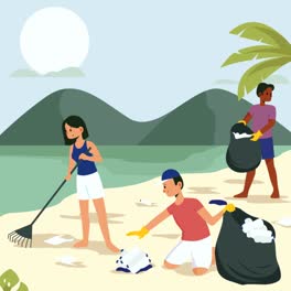 An-animation-of-a-People-cleaning-the-beach-illustration-concept