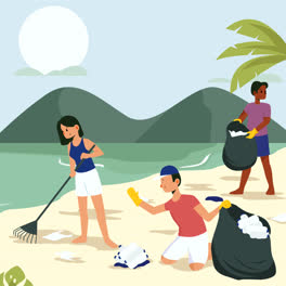 An-animation-of-a-People-cleaning-the-beach-illustration-concept