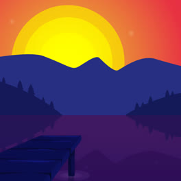 An-animation-of-a-Landscape-background-with-lake-at-sunset