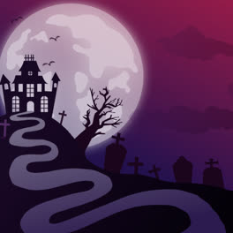 Eine-Animation-Einer-Halloween-Spukschloss-Illustration