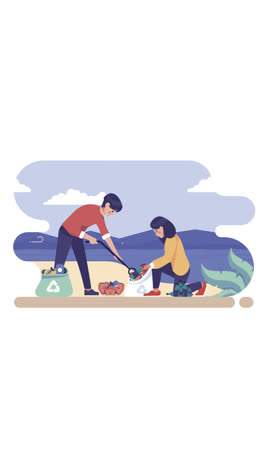 An-animation-of-a-Illustration-with-people-cleaning-beach-concept