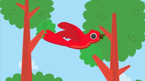 Una-Animación-De-Un-Fondo-Con-Un-Pájaro-Rojo-Volando.