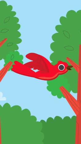 Una-Animación-De-Un-Fondo-Con-Un-Pájaro-Rojo-Volando.