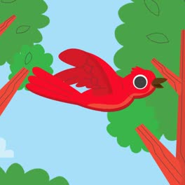 Una-Animación-De-Un-Fondo-Con-Un-Pájaro-Rojo-Volando.