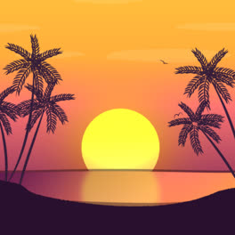 Eine-Animation-Einer-Strand-Sonnenuntergangslandschaft-Mit-Farbverlauf