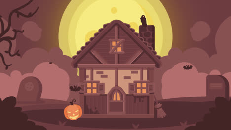 Una-Animación-De-Una-Ilustración-Plana-De-Una-Casa-De-Halloween.